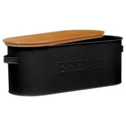 B&M The Organised Kitchen Bread Bin - Black -Home Style Shop 334654 russell hobbs oval bread bin with wooden lid grey 71