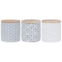 B&M Embossed Geometric Storage Canisters 3pc 8 B&M Embossed Geometric Storage Canisters 3pc -Home Style Shop 356821 storage canisters geo grey 3