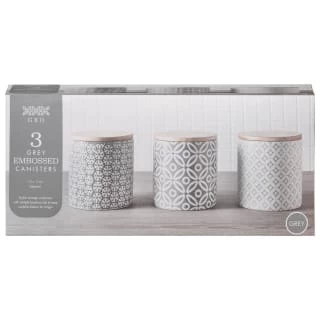 B&M Embossed Geometric Storage Canisters 3pc 2 B&M Embossed Geometric Storage Canisters 3pc - Image 2