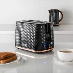 Goodmans Textured 2 Slice Toaster - Black & Rose Gold -Home Style Shop 358961 black textured 2 slice toaster