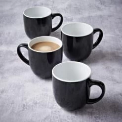 Simply Everyday Gloss Mugs 4pk - Black -Home Style Shop 380121 4pk simply everyday mugs black