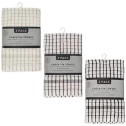 B&M Check Tea Towels - Black 3pk -Home Style Shop 380305 380307 380309 3pk check tea towels main 1