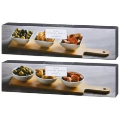 B&M Set Of 3 Serving Bowls With Bamboo Tray - Square -Home Style Shop 380368 3pk serving boards with bamboo tray main 2