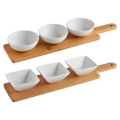 B&M Set Of 3 Serving Bowls With Bamboo Tray - Square -Home Style Shop 380368 3pk serving boards with bamboo tray main