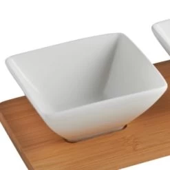 B&M Set Of 3 Serving Bowls With Bamboo Tray - Square -Home Style Shop 380368 3pk serving boards with bamboo tray square 2
