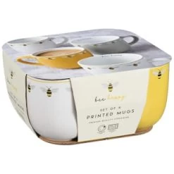 B&M Bee Happy Printed Mugs - 4pk -Home Style Shop 380506 4pk printed mugs bee happy 2