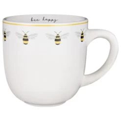 B&M Bee Happy Printed Mugs - 4pk -Home Style Shop 380506 4pk printed mugs bee happy white