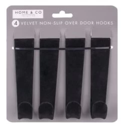 B&M Velvet Overdoor Hooks 4pk - Black -Home Style Shop 383665 4 velvet non slip over door hooks black