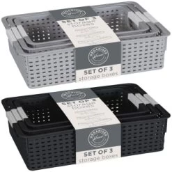 B&M Set Of Three Storage Baskets - Black -Home Style Shop 384207 3pk storage boxes main