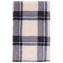 Simply Everyday Check Sherpa Throw - Navy -Home Style Shop 388694 navy check sherpa throw 2