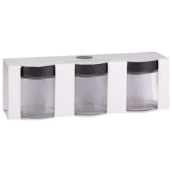 Set Of 3 Jars With Black Lids