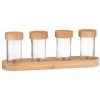 B&M Set Of 4 Glass Spice Jars With Bamboo Wood Base