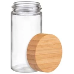 Home Style Shop -Home Style Shop 394437 set of 4 glass spice jars with bamboo wood lid and base 2