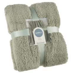 B&M Simply Two Tone Teddy Throw - Sage