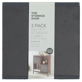 Lokken Velvet Storage Cubes 2pk - Grey 2 Lokken Velvet Storage Cubes 2pk - Grey - Image 2