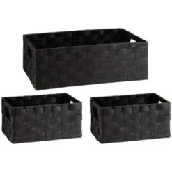 B&M Caen Set Of 3 Paper Rope Baskets - Black